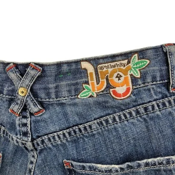 Vintage‎ High Waisted Sea Bead Embroidered Jeans 36 Blue Denim Rainbow Pockets